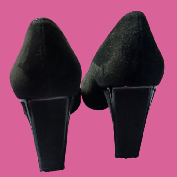 Stuart Weitzman  Suede Cageswoon Heels Round Toe Classic Womens Pumps Black 7.0M - Picture 2 of 16